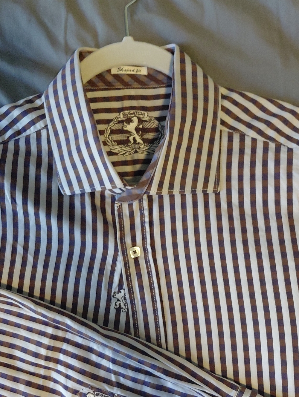 Bugatchi Purple and White Checked Dress Shirt